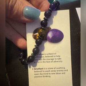 Tigers eye & amethyst gemstone confidence & soothing Evolve Mala bracelet NEW M